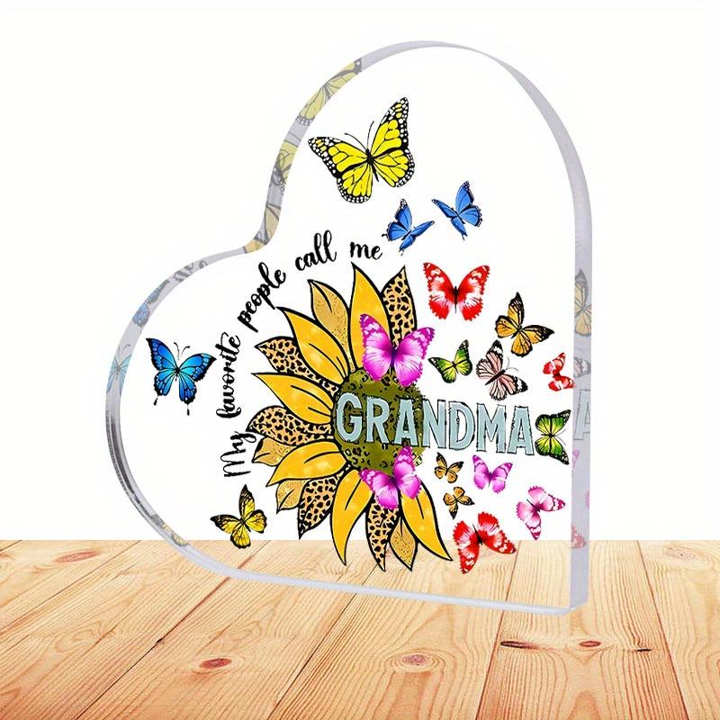  1pc National Grandparents Day Acrylic Desktop Decorative Plaque & Statues, Birthday Gifts for Grandma, Unique Butterflies Sunflower Design 