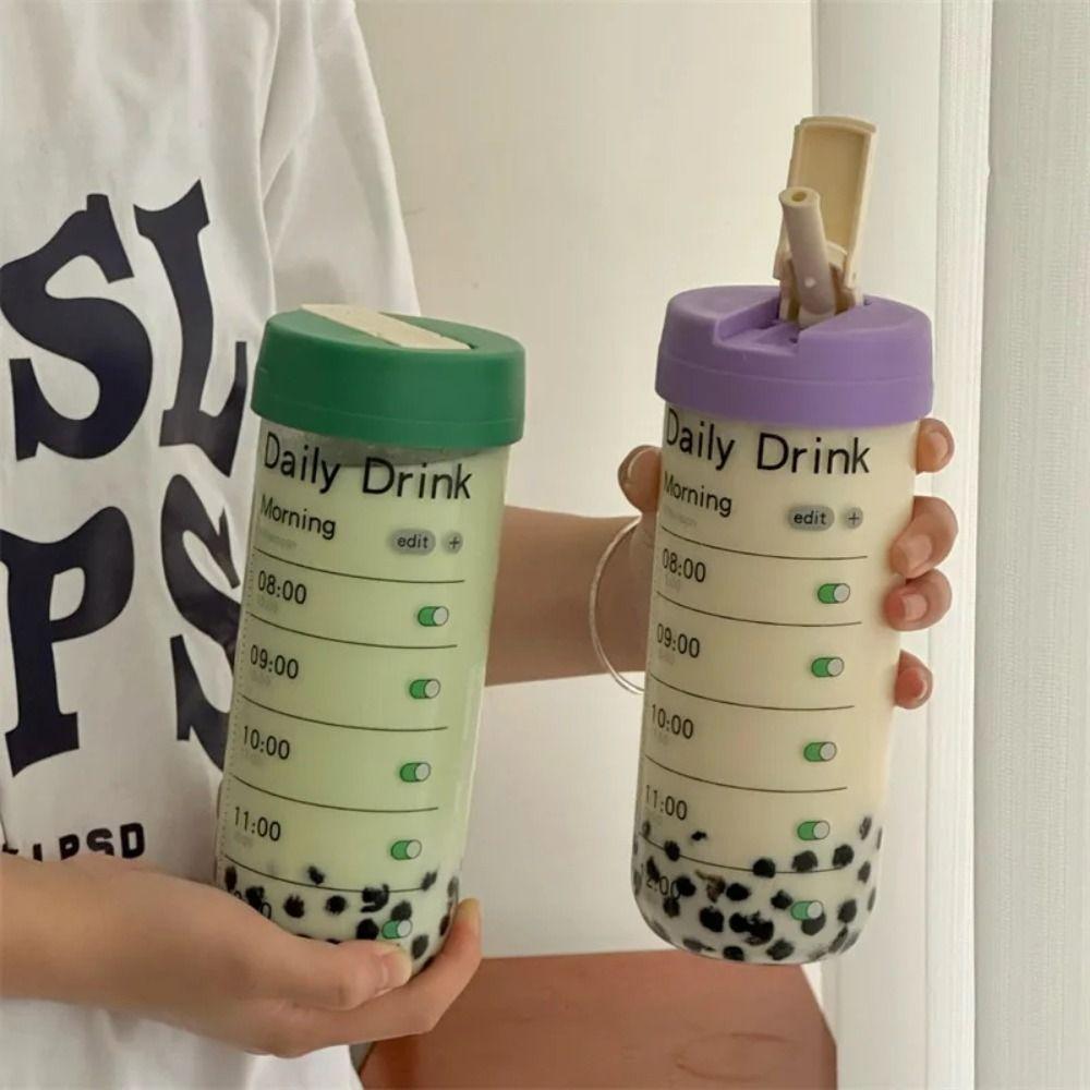Alarm Clock Alarm Clock Straw Cup Large Capacity Outdoor Glass Straw Cup  Primary School Students