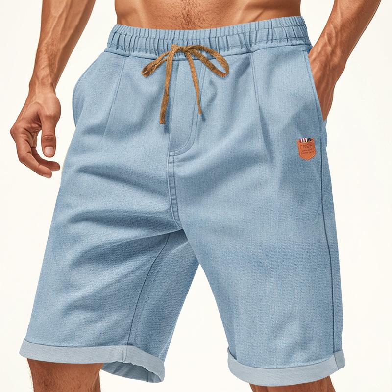 Cross-border American New Heavy-duty Washed Casual Sports Loose Men s Cotton Denim Five-point Shorts Men s S светло-синий