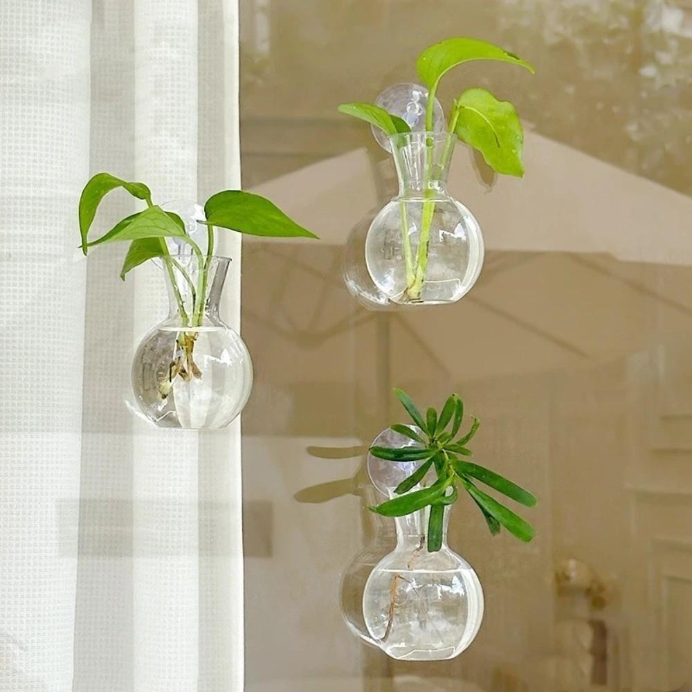 4pcs/set Self-Watering Plant Hydroponic Vase Transparent Hanging Fish Tank Mini Flower Pot Bathroom