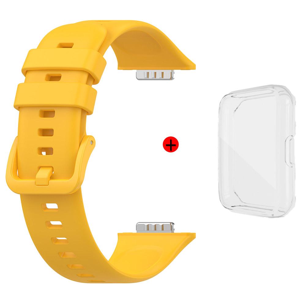 For Huawei Watch Fit 2 Silicone Strap+Case Watchband With Same Color Buckle Wristband and Transparent Watch Shell