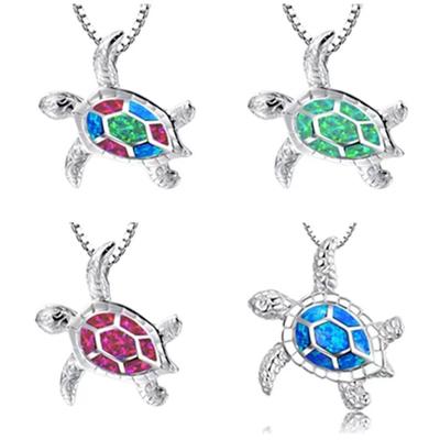 Fashion Women 'S Punk Hip Hop Opal Turtle Necklace Pendant 925 Sterling Silver Animal Jewelry Birthday Anniversary Party Gift