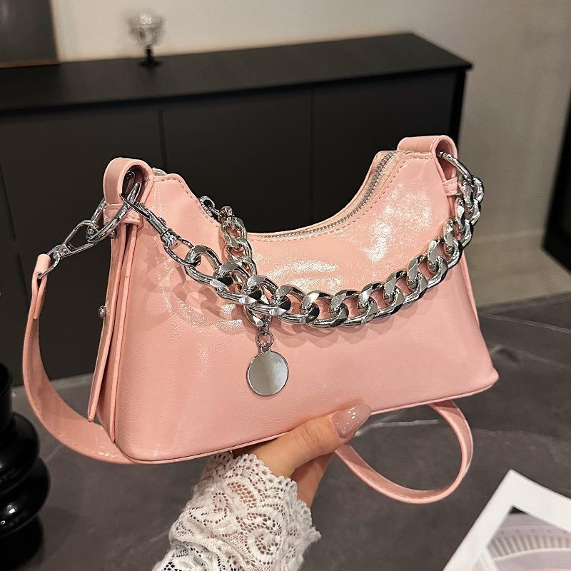Niche Oil Wax Leather Personalized Chain Underarm Bag Versatile Simple High Sense Casual Messenger Bag Women