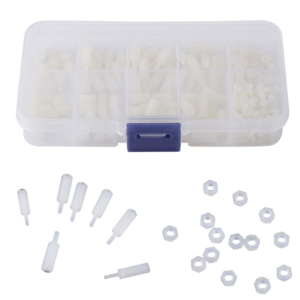 200pcs M2.5 Nylon Male Female Hex Standoff Bolts Nuts Assortment Set With Plastic Box