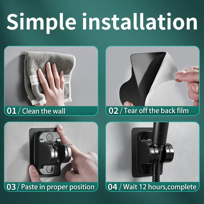 Perforation Free Shower Bracket Adjustable Shower Head Hanging Seat Bathroom Shower Rain Lotus Canopy Fixed Wall Base