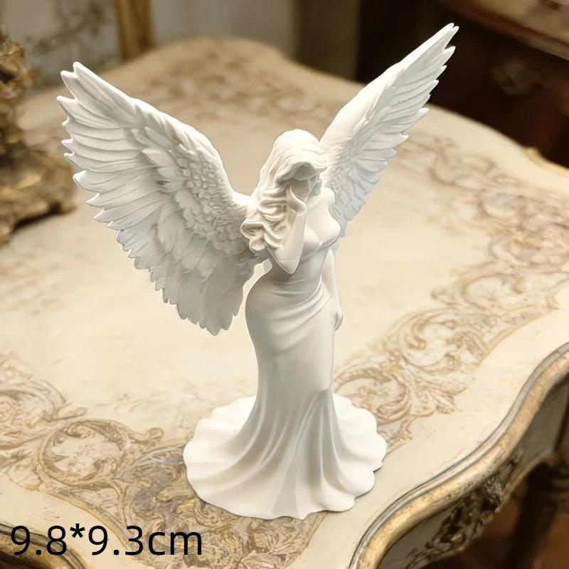3D-gedruckte Schutzengel-Figur Weißgold Betende Religiöse Statue für Garten Fensterbank Dekoration Einweihungsgeschenk
