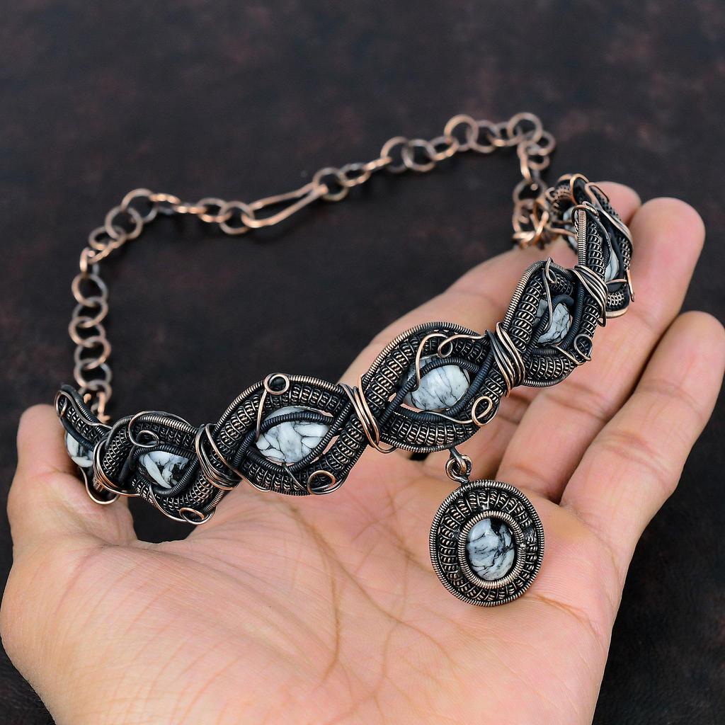 Pinolith Jasper Necklace Copper Wire Wrapped Necklace Handmade Jewelry Adjustable Chain Necklace Gemstone Necklace Copper Jewelry For Gift