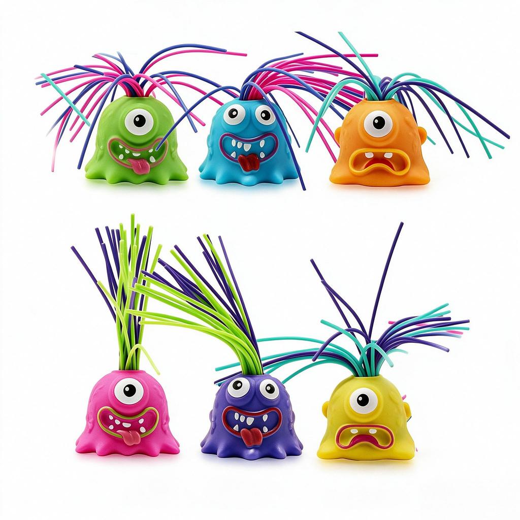 Pull Hair Screaming Monster Fidget Toy, Stress Relief Sensory Toy with 6 Funny Sounds, Soft Silicone Hair Prank Toy for Kids Adults