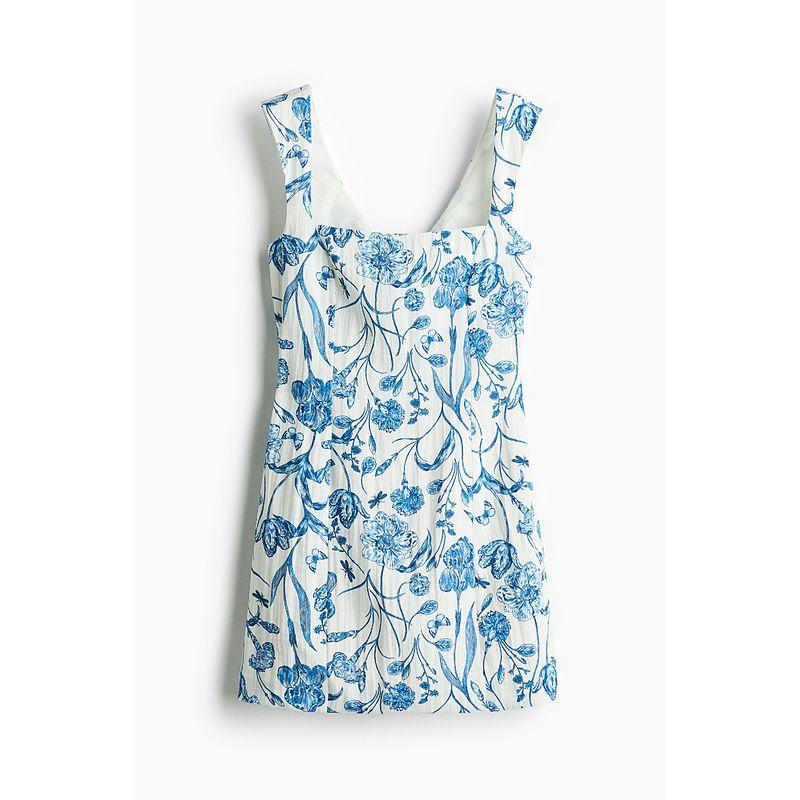 

HM Женская одежда Цветочный принт Платье 2025 Лето Новинка Праздничное Украшение спины Банты Платье 1282070