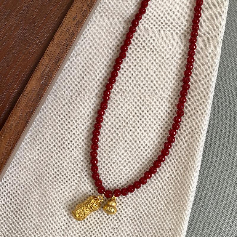 18k real gold electroplated peanut pendant beaded necklace retro design sweater chain necklace