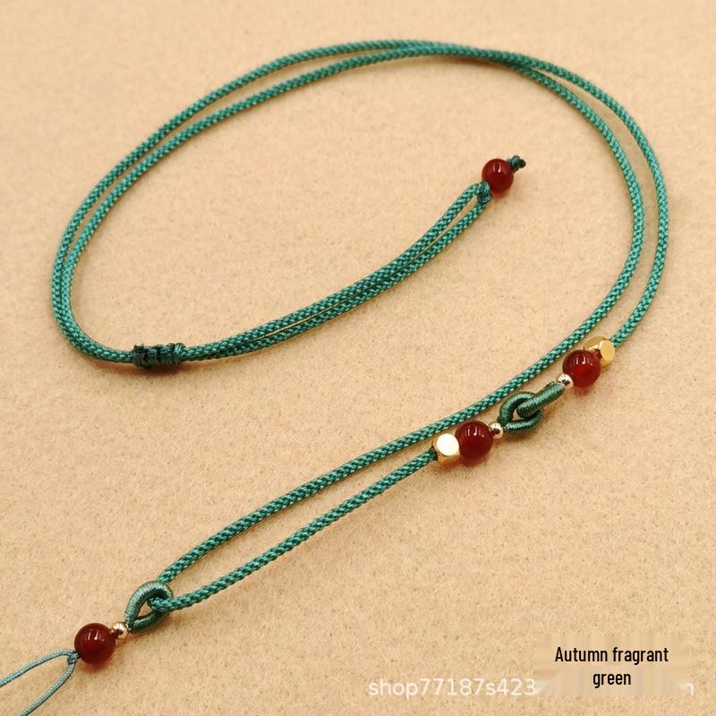 Hand-Woven Red Agate Necklace Cord with Jade and Jadeite Pendant Lanyard