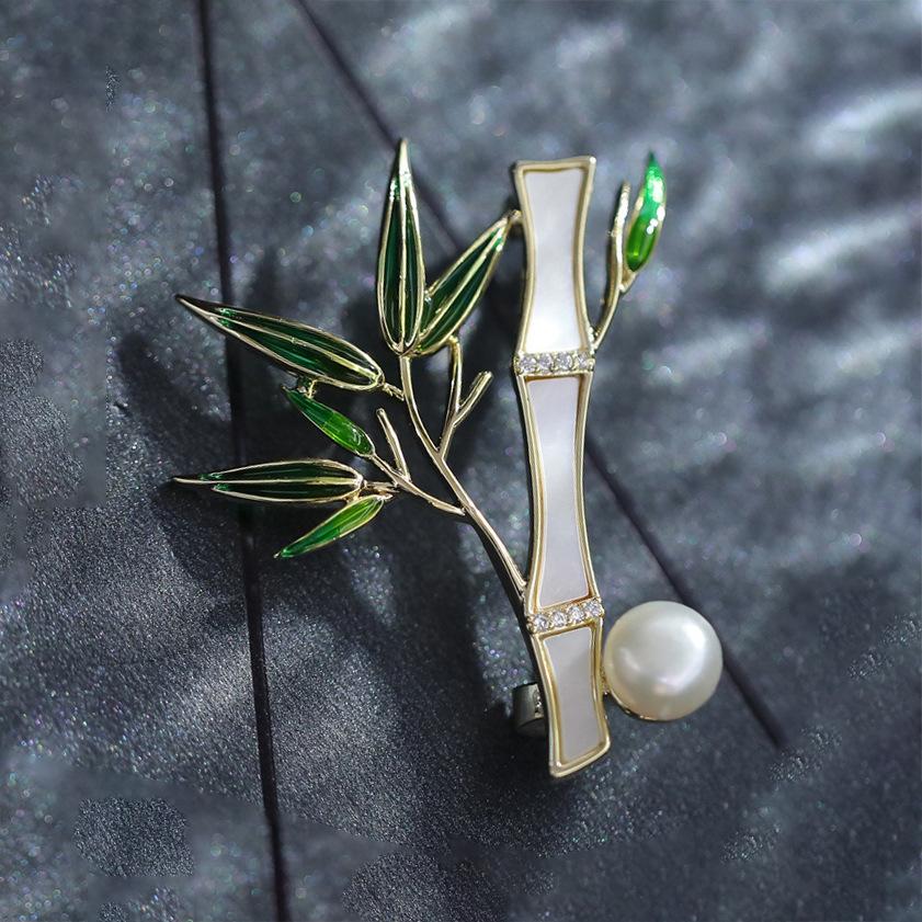 

Бамбуковая брошь мира, высококачественная женская изысканная имитация жемчуга, бамбуковая брошь, булавка, костюм и аксессуары