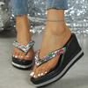 Fashion Colorful Pearls Wedge Flip Flops for Women Fashion Crystal Chunky Platform Sandals Woman Summer 2025 Thick Bottom Beach Slippers