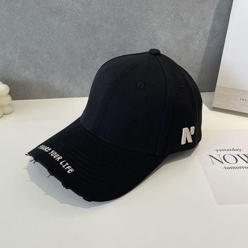 

Baseball Cap for Women 2025 New Arrival American Retro Distressed Face Small Big Head Circumference Male Baseball Cap Wide Brim Hard Top Black