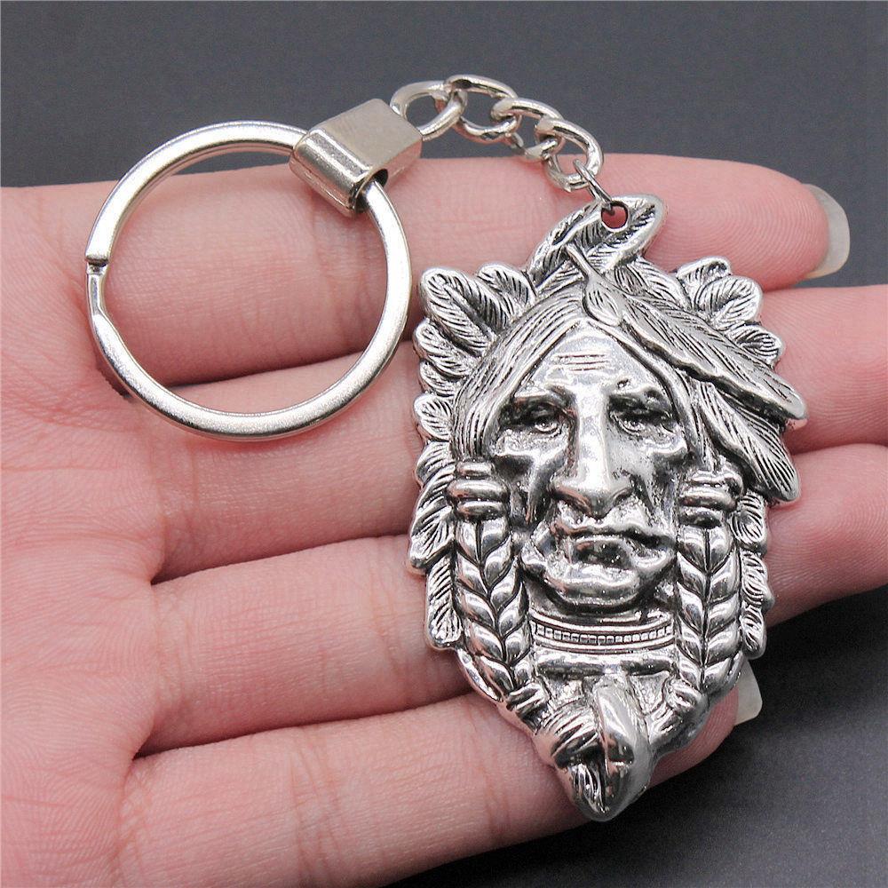 Chiefs Pharaohs Buddha Spiritual Amulet Pendant Antique Bronze Metal Keychain with 30mm Ring for Couples