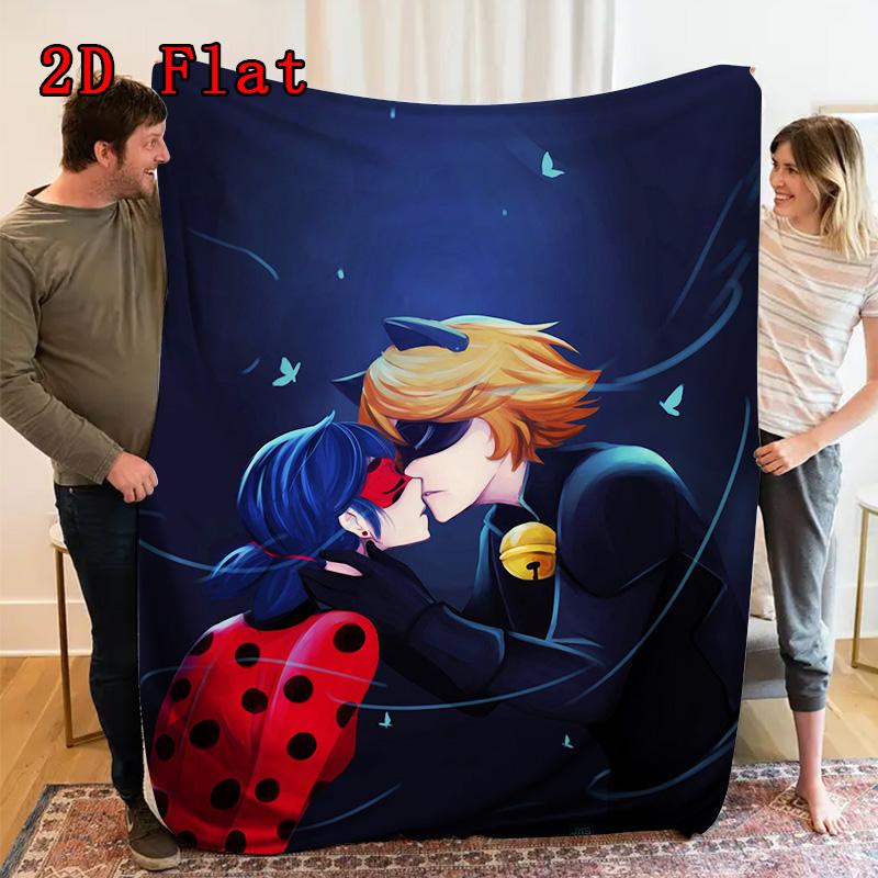 The Cat and the Ladybug 2D Flat Pattern Flannel Blanket High quality All Seasons Warmth and Comfort Perfect for Christmas Gifts.NMT0928454