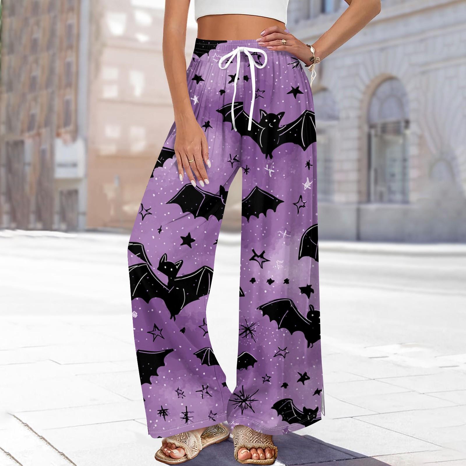 

Женские повседневные модные брюки прямого кроя с широкими штанинами, эластичной талией на кулиске, карманами и принтом на Хэллоуин S