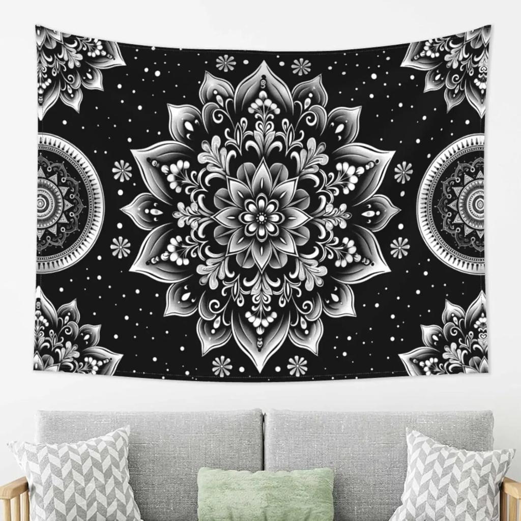 Moonlit Floral Tapestry Full Moon Blossom Motif Bedroom Headboard Wall Hanging Interior Design Style Room Decoration