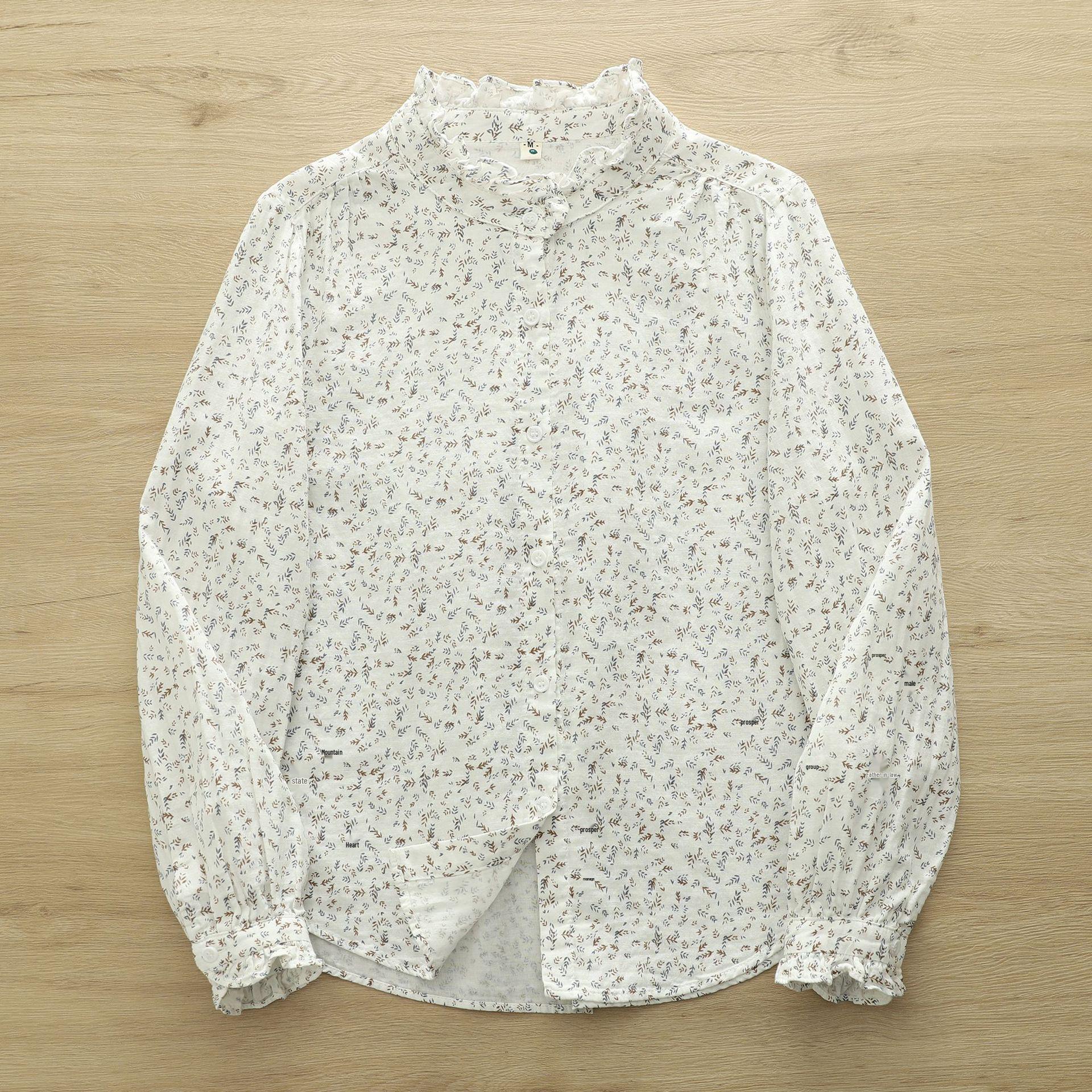 Spring New Japanese Mori Girl Floral Ruffled Collar Cotton Shirt - Women s Long Sleeve Double-Layer Gauze XL белый
