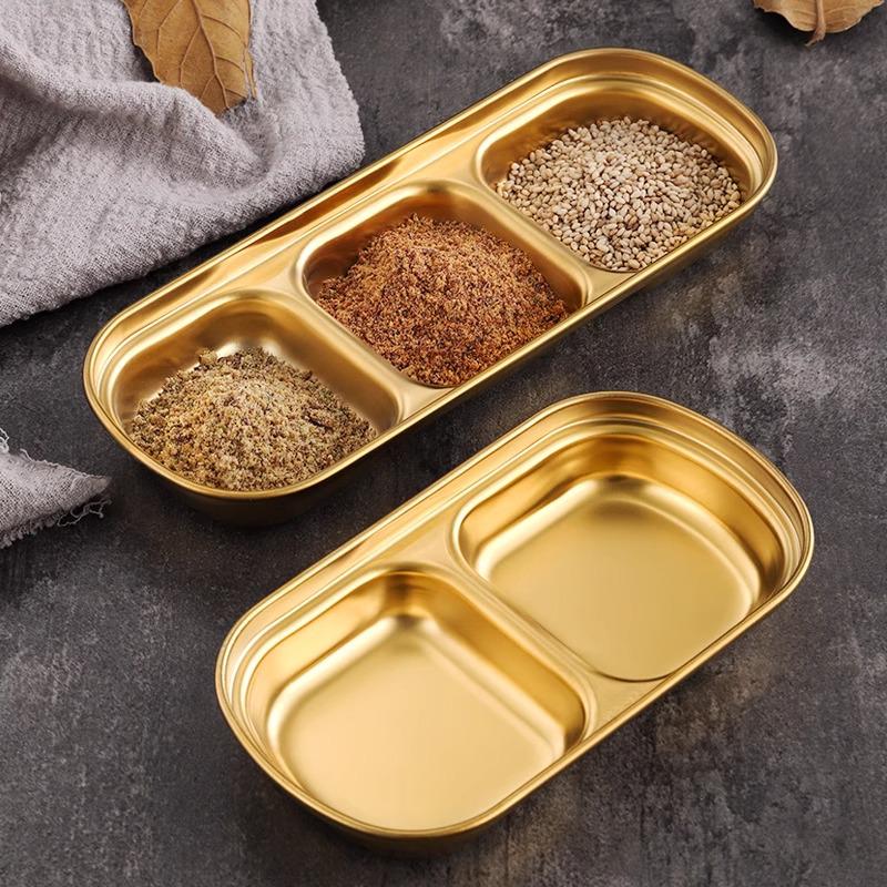 Korean Style 304 Stainless Steel Dipping & Seasoning Dish - Two or Three Compartments
