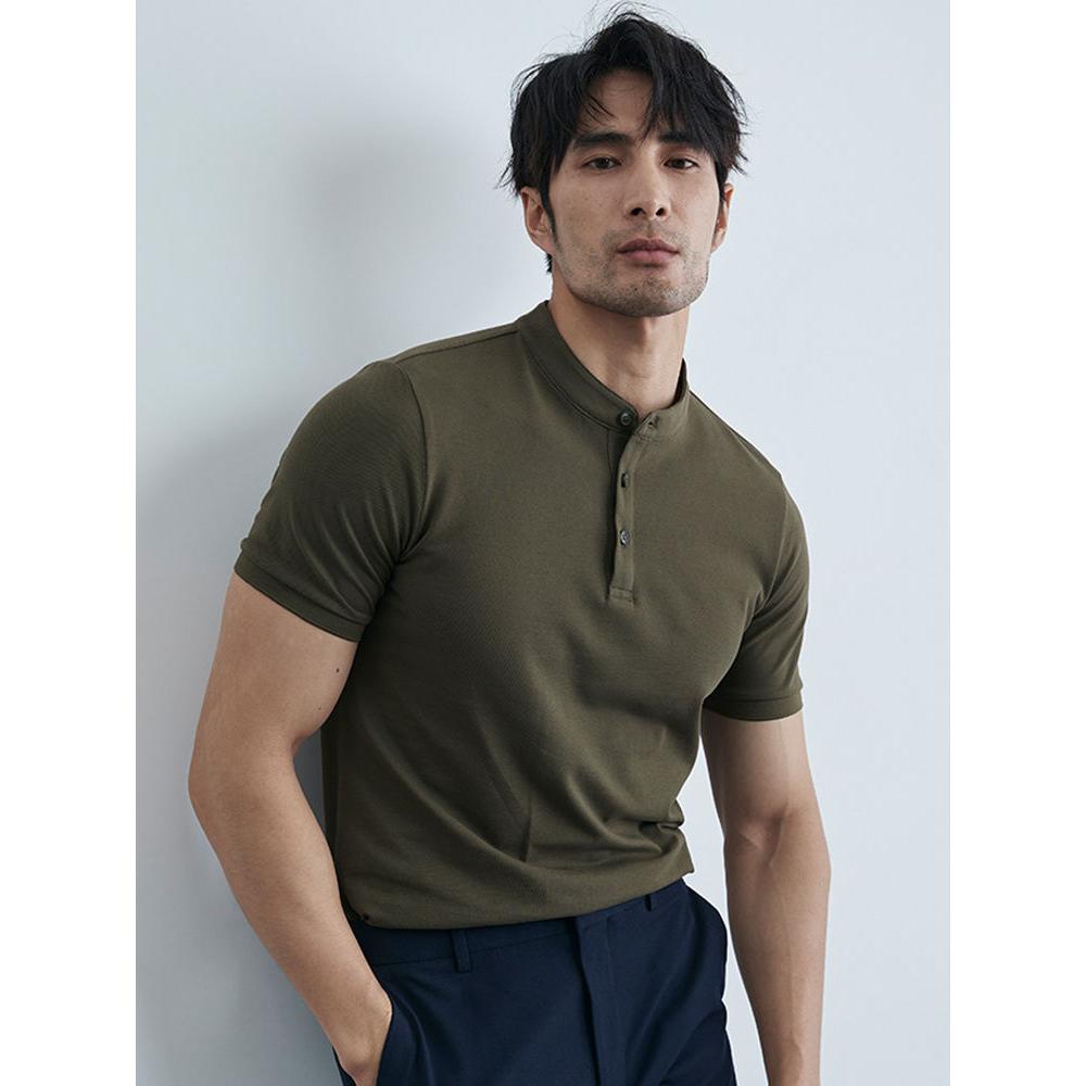 

Летняя мужская футболка-поло с вырезом хенли, облегающая, из ледяного шелка, не мнется, эластичная, черная, с круглым вырезом и короткими рукавами XXXL армия зеленый