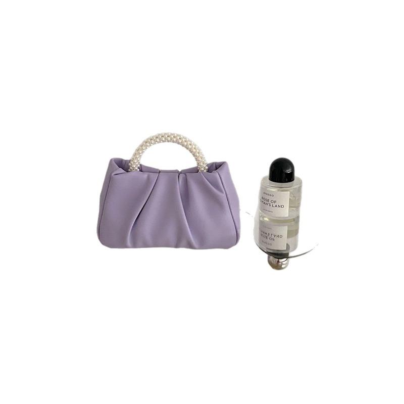 Fashionable Young Girl's Pearl Handbag with Pleated Single-shoulder Cross-body Design Resembling A Cloud-shaped Bag.