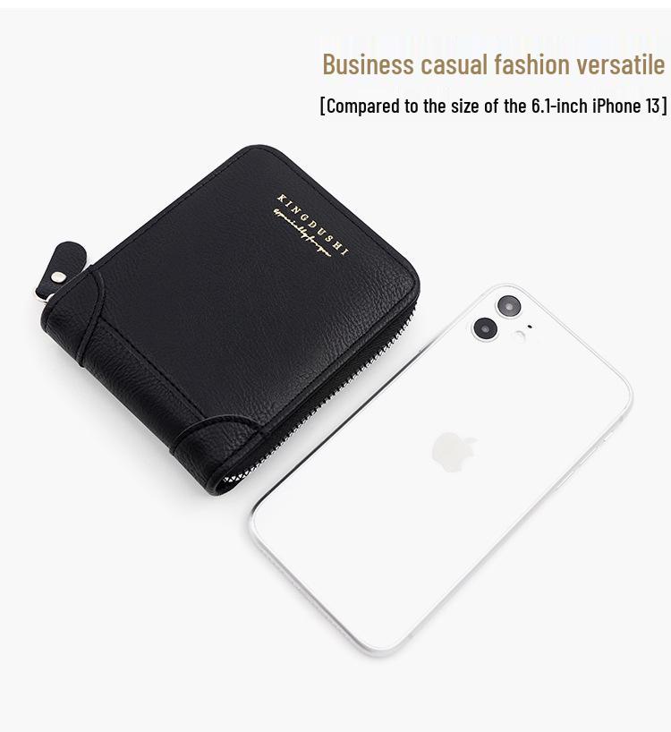 New Men's Short Wallet with Corner Protector: Chain Coin Purse, Multi-Card Slots, Zippered Card Holder