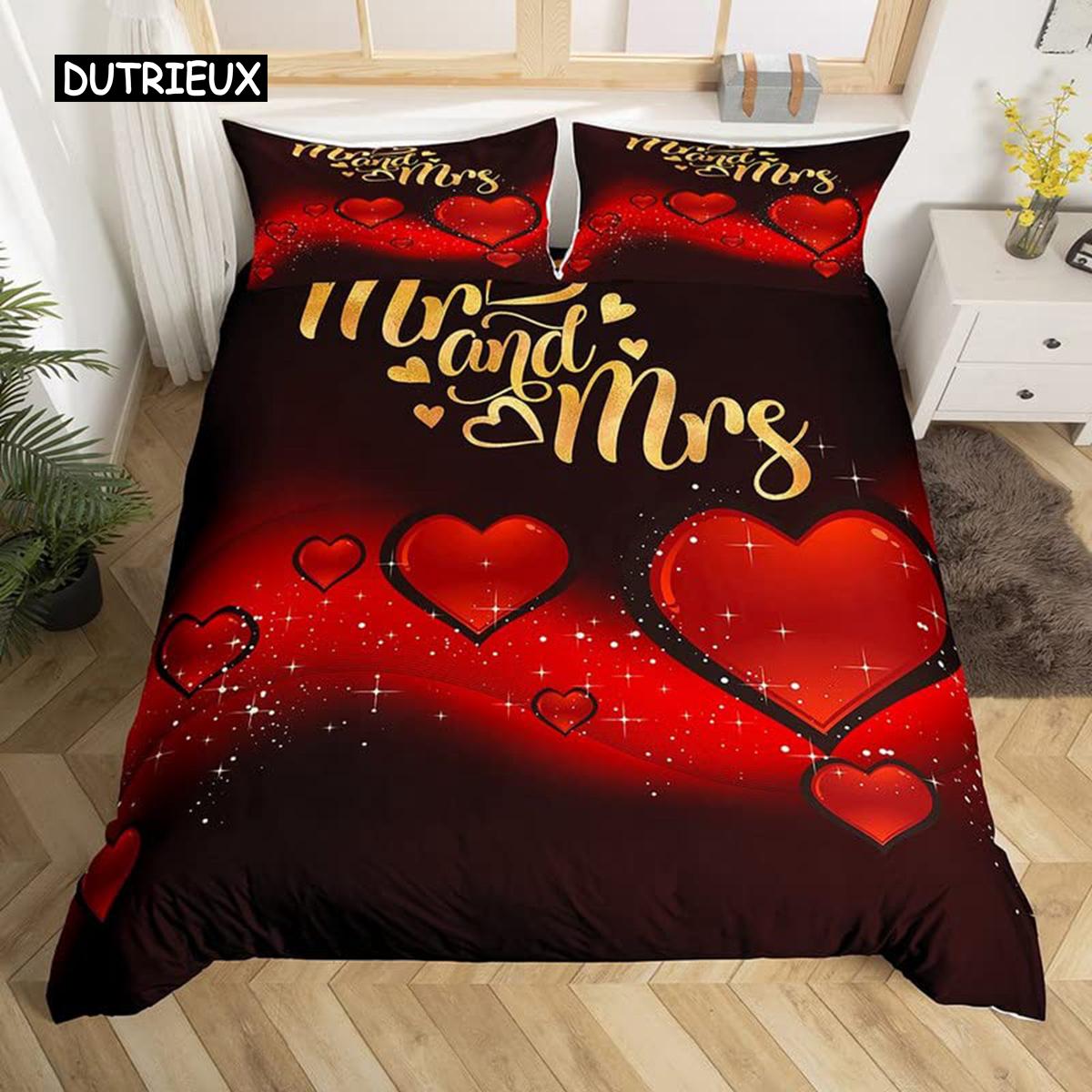 

Mr Mrs Duvet Cover Set Funny Black Red Creative Twin Bedding Set Microfiber Love Man Mustache Woman Lip Romance Comforter Cover Tool EU single(135x200cm)