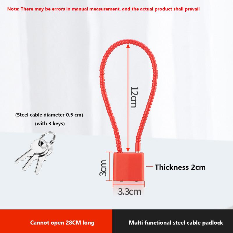 

28/38 см защитный противоугонный тросовый навесной замок с 3 ключами портативный уличный пластиковый стальной тросовый замок с ключом красный