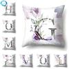 Decorative 26 Letters Polyester Pillow Case For Sofa Alphabet Flowers Printed Cushion Cover Case Home Decor Almofada 45X45Cm