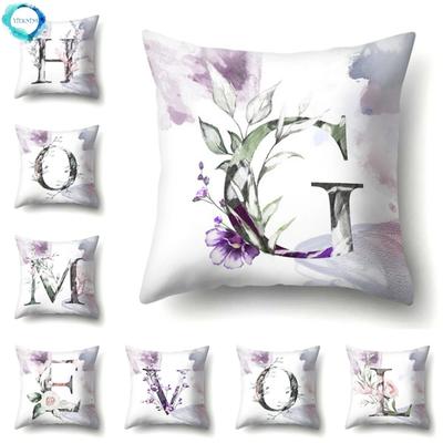 Decorative 26 Letters Polyester Pillow Case For Sofa Alphabet Flowers Printed Cushion Cover Case Home Decor Almofada 45X45Cm