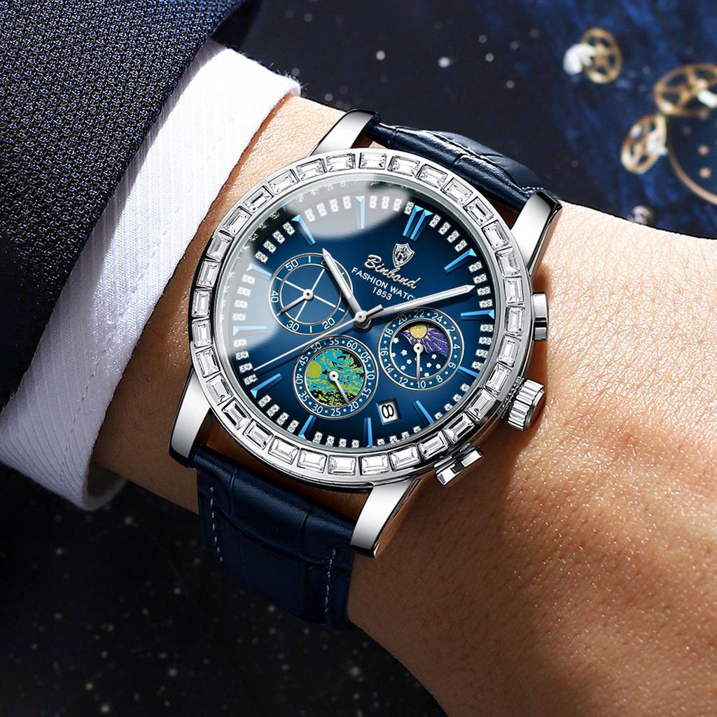 Binbang Men's Quartz Luminous Stainless Steel Multifunctional Waterproof Watch