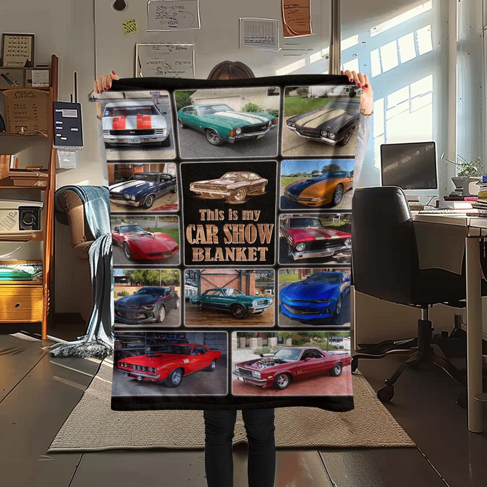 1Pc Vintage Car Print Flannel Blanket, High Quality Comfortable for All Seasons, Home Decor, Warmth and Comfort, Perfect for Christmas Gifts