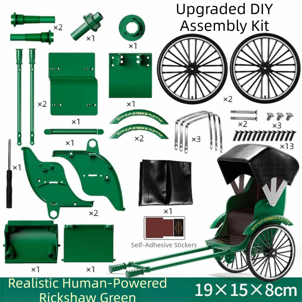 Vintage Classic DIY Rickshaw Toy 1:10 Simulation Rickshaw Human-Powered Rickshaw Model  Collections