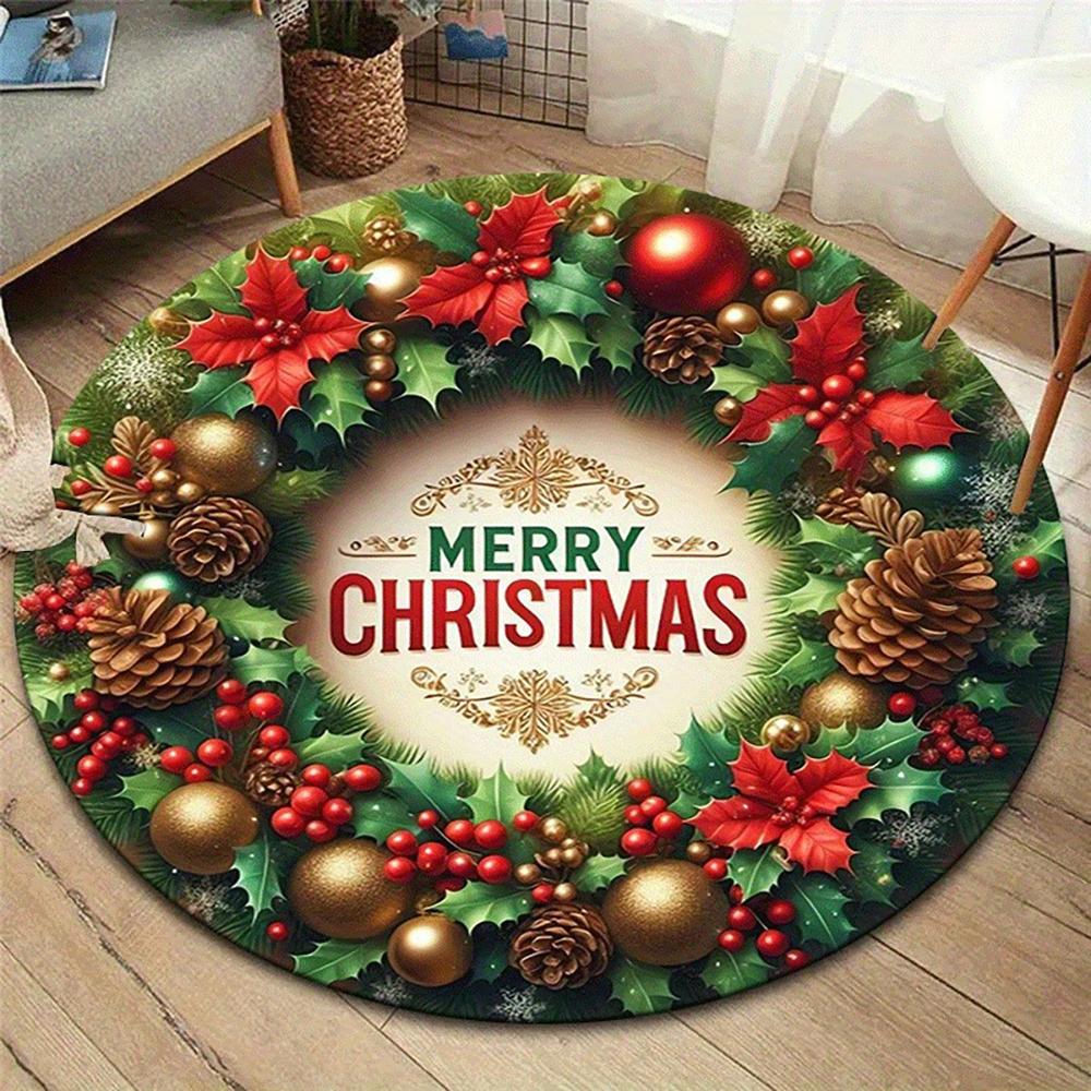 Christmas Round Rugs: Snowman, Santa,Tree & Gingerbread Delights for Festive Home Decor Room Floor Mats New Year Home Decoration