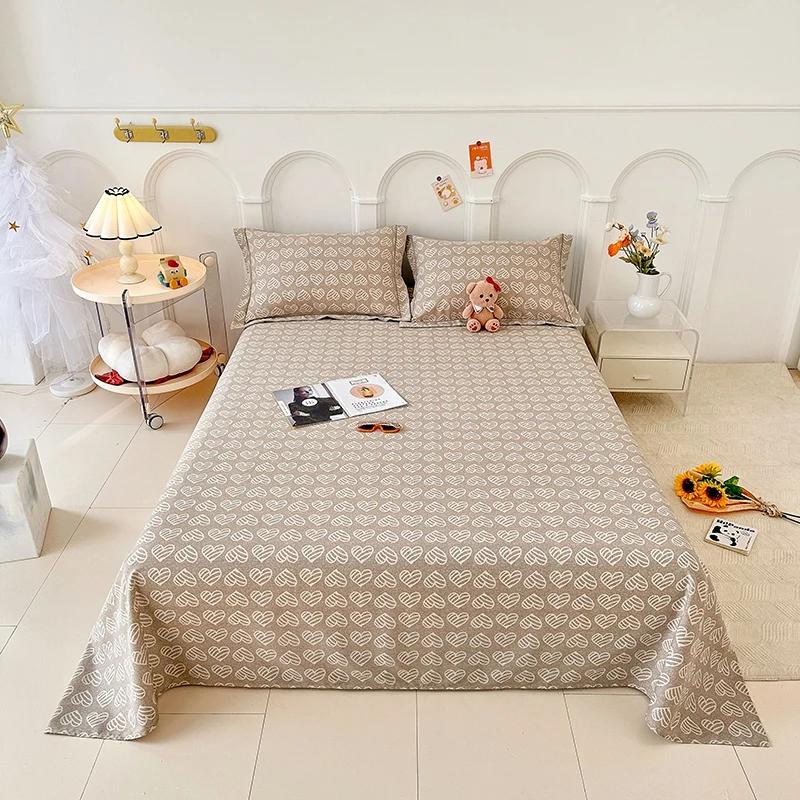 3Pcs Romantic Love Heart Pattern Bed Sheet Set Geometric Printed Thickened Bedspread with Pillowcases Soft Cotton Bedding Set