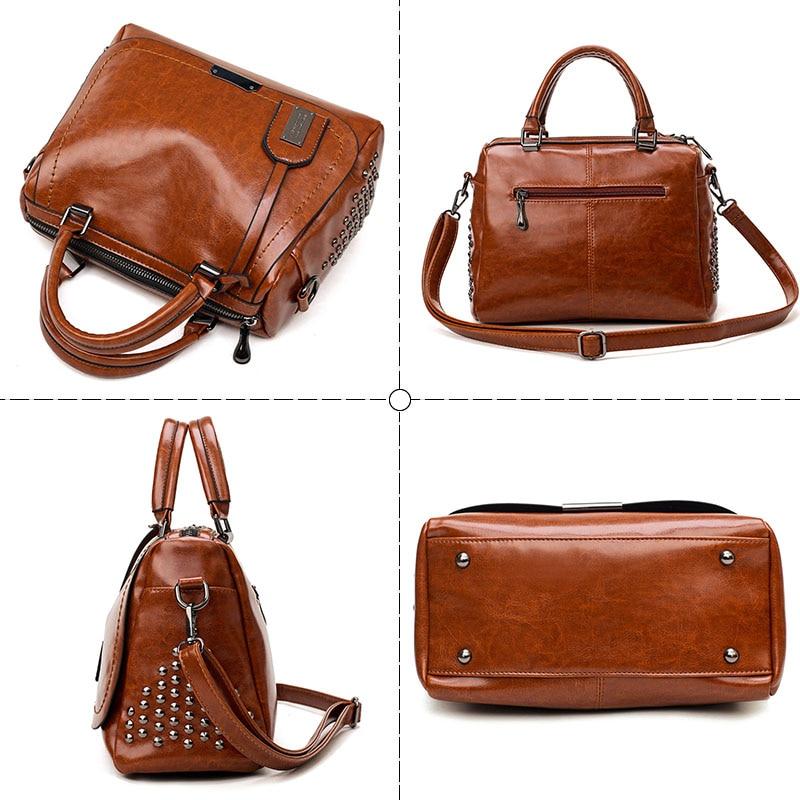 Boston Crossbody Bags for Women 2026 Tote Shouler Bag Luxury Handbags Women Bags Designer Famous Brand Oil Wax Leather Rivet Bag