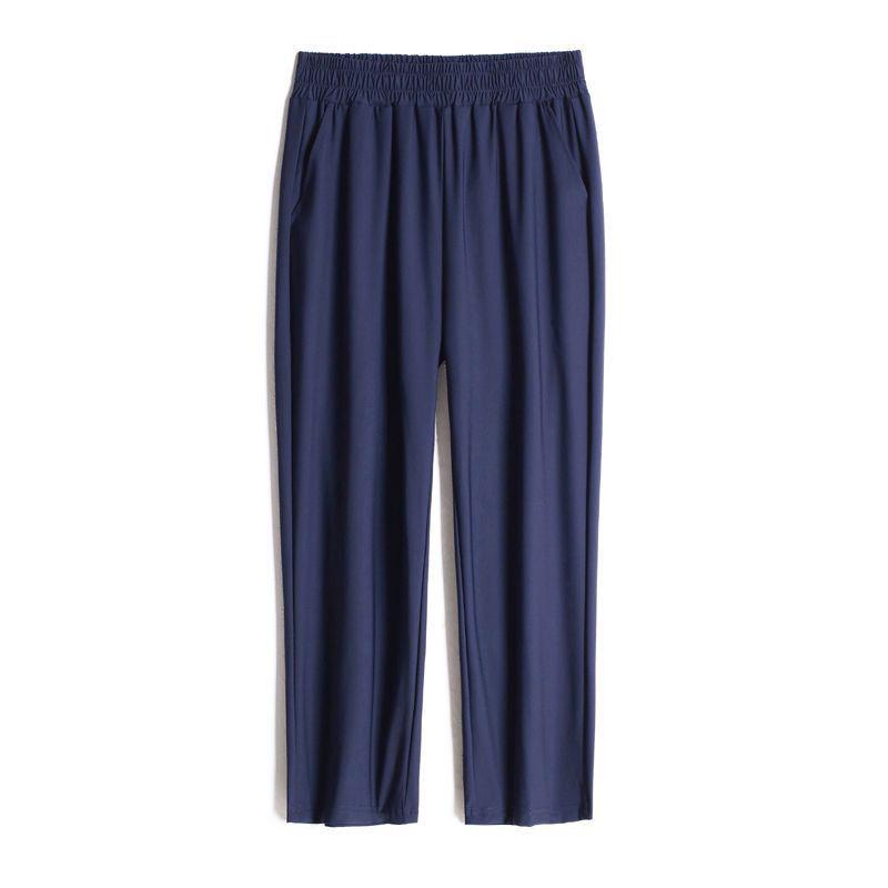 Women's High Waist Ice Silk Quick-Dry Pants: Lightweight, Loose-Fit, Nine-Point Straight Leg Trousers for Summer.