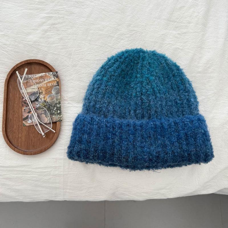 Design Color Rendering Gradual Change Knitted Pullover Hat Autumn and Winter Warm and Cold Big Head Circumference Wool Hat
