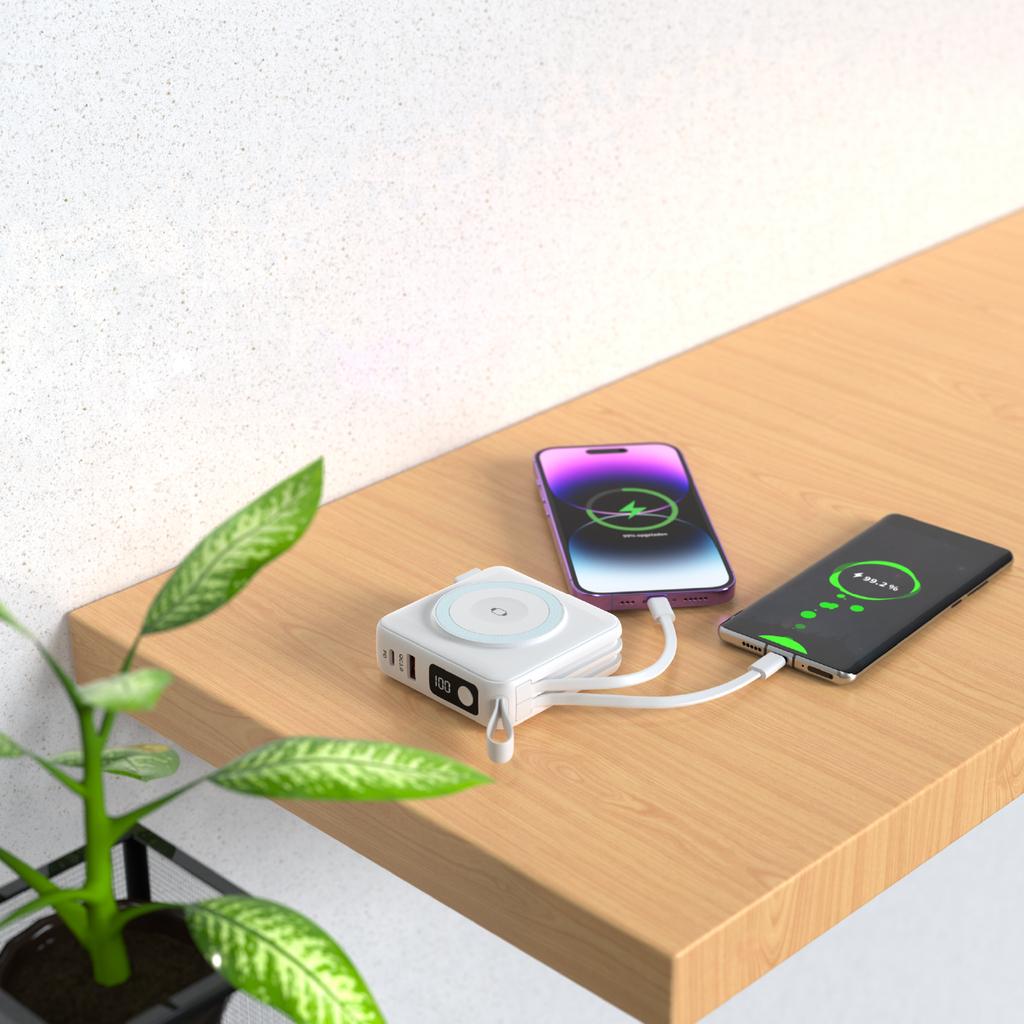 Multifunctional Travel Charger Power Bank 10000mAh Magnetic Wireless Charging Portable Stand Display Built in Cable PD Fast