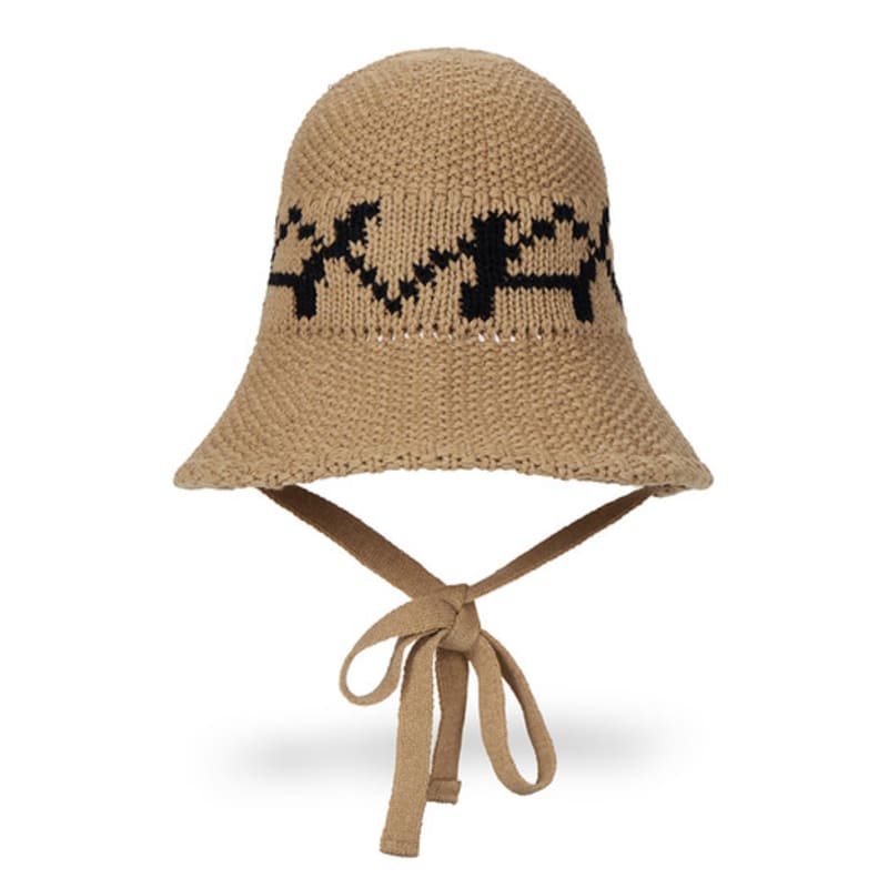 VARZAR VA Digital Logo Cozy Knit Bonnet Hat Dark Beige/Black