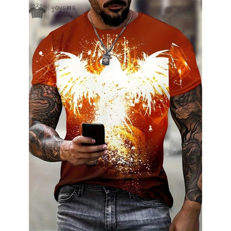 Best-selling Multi-color Retro Dragon Pattern Men's T-shirt, 3D Printed Trendy Casual Short-sleeved Round Top, Loose T-shirt