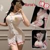 Manbaisha Sexy Sheer Deep V Lace Cosplay Nurse Uniform Set