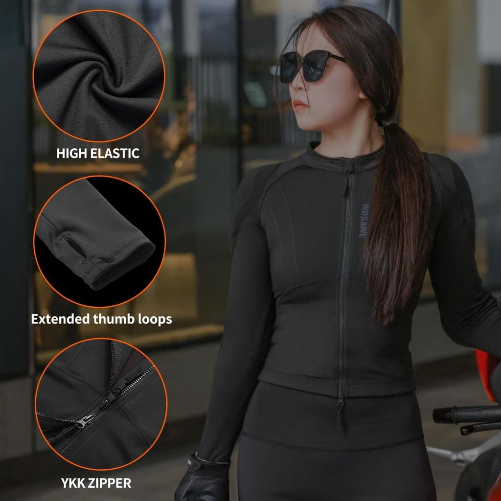 Wosawe Damen CE-zertifizierte Fahrerbekleidung, winddichter Rückenprotektor, Schulter- und Ellbogenprotektoren, abnehmbarer weicher Protektor, Motorradjacke