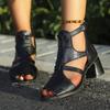 Fashion High Heeled Sandals Female New Summer Fish Mouth Shoes Chunky Heel Roman Back Zipper Sandals Solid Casual Sandales Femmes