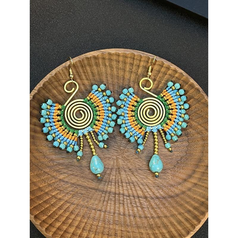 Bohemian Earrings Hand-woven Retro Vacation Versatile Temperament Earrings Women's Long Earrings