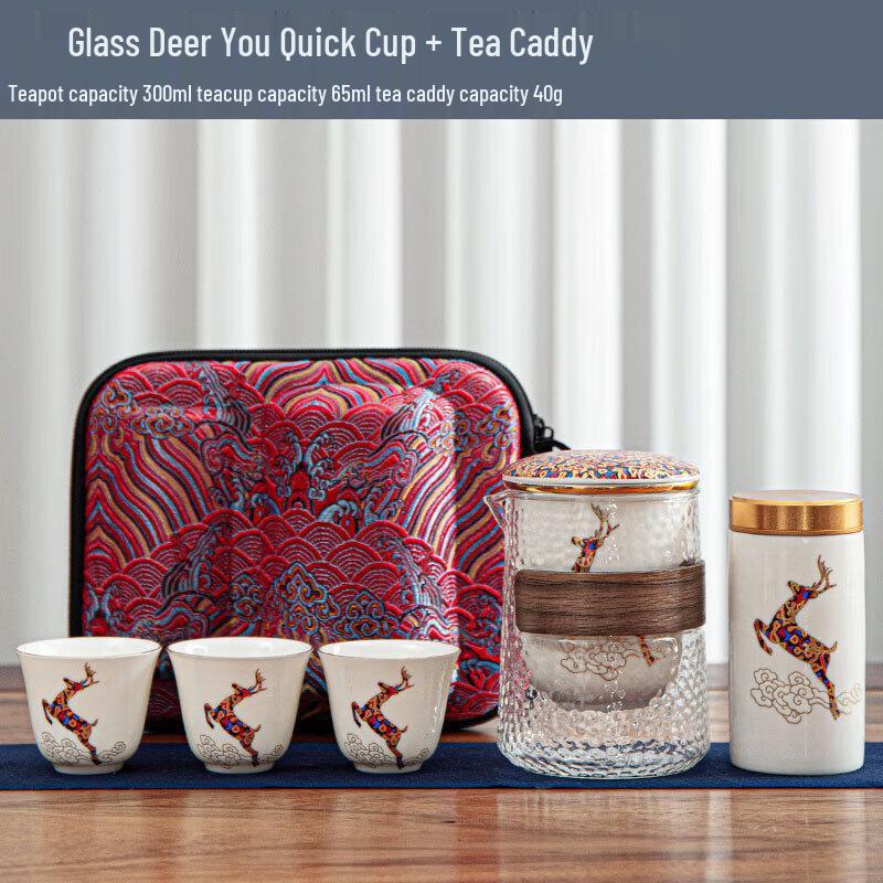 Deer Design Portable Glass Kung Fu Tea Set