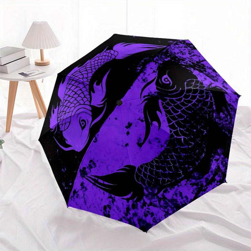 1pc Koi Fish Yin Yang Automatic Open/Close Umbrella with Windproof, Functional Design, 8-Rib Sturdy Canopy