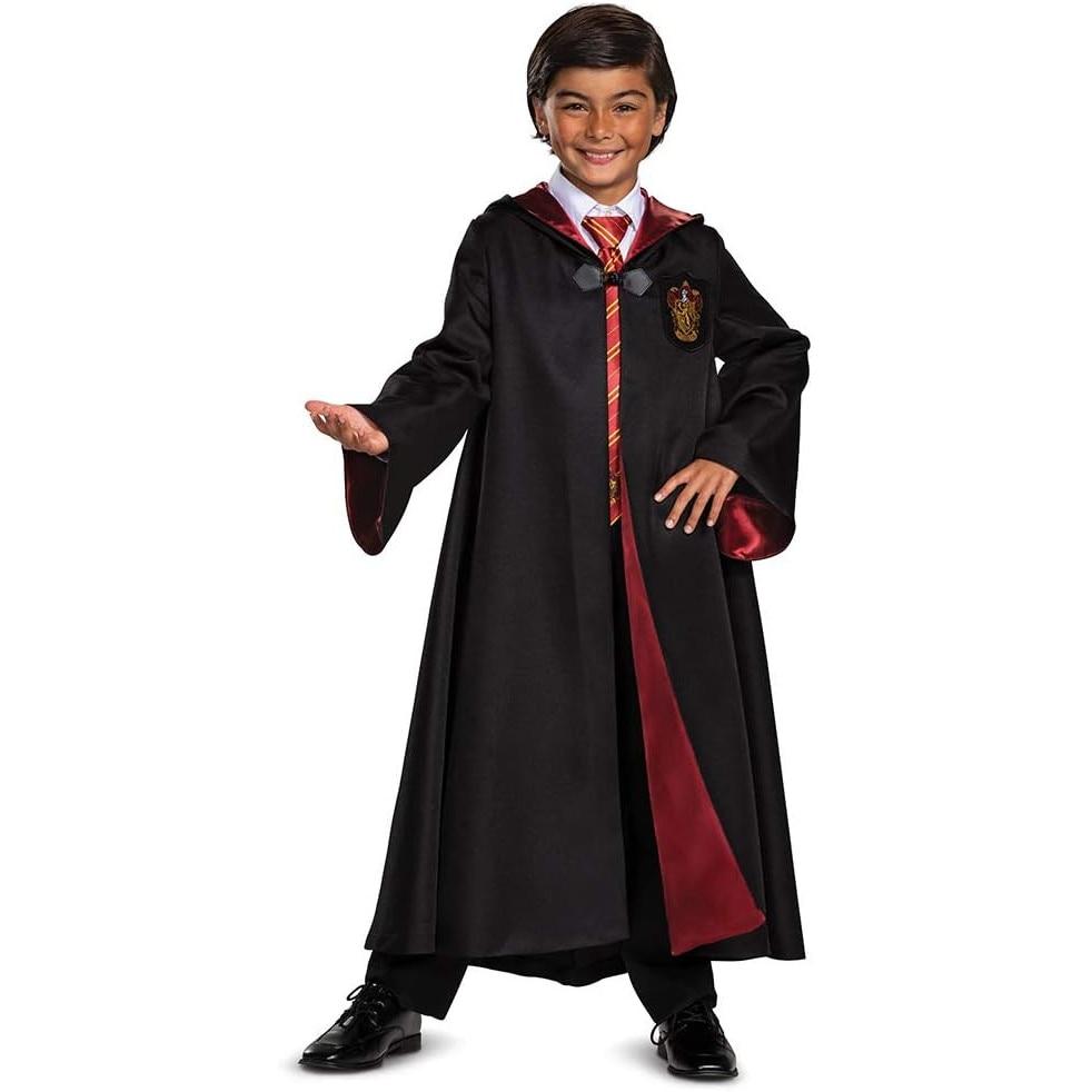 Kids Costume Gryffindor Robe Scarf Tie Glasses Magic Wand Set 10-12 Years 155cm Boys Girls Halloween Cosplay Outfit Premium