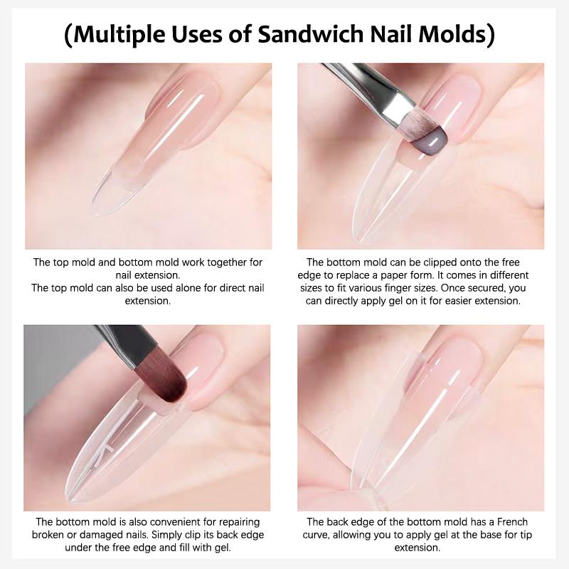 180pcs/3Box Sandwich Dual Nail Forms 15Size Quick Extensions-Dual Forms T-shaped Ellipse Manicure Forms Top Mold Bottom Mold
